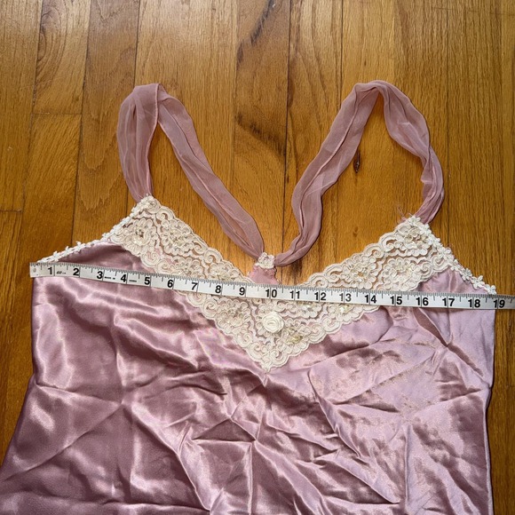 Vintage Dentelle Slip Dress L Pink Satin Lace Ruffle Hem Chemise‎ USA Lingerie - Picture 11 of 12